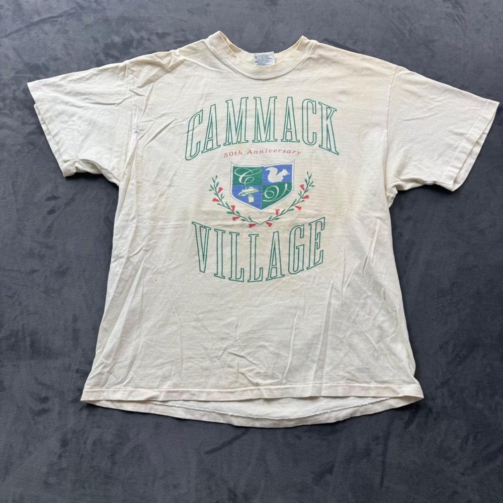 Vintage Hanes Beefy-T Cammack Village 50th Anniversary Graphic Tee Large Cream